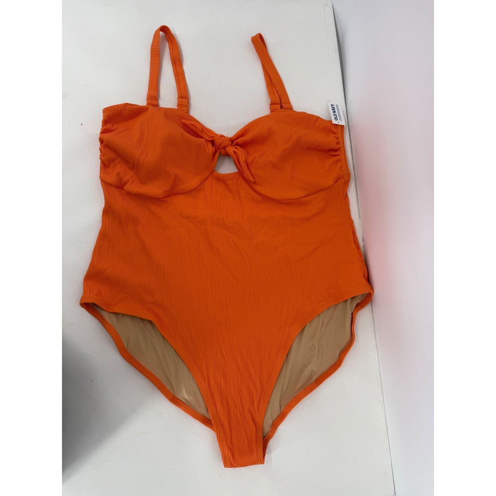 Old Navy Orange Ribbed Tie-Front One-Piece Swimsuit Sz 3X NEW